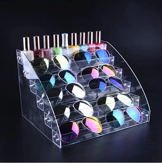 Custom  clear acrylic nail polish lipstick display cigarettes sunglasses jewellery display holder stand sunglasses display case