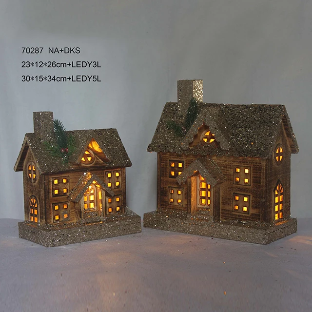 Christmas Pre-lit wooden house with LED house Xmas wood house with lights for holiday decoration