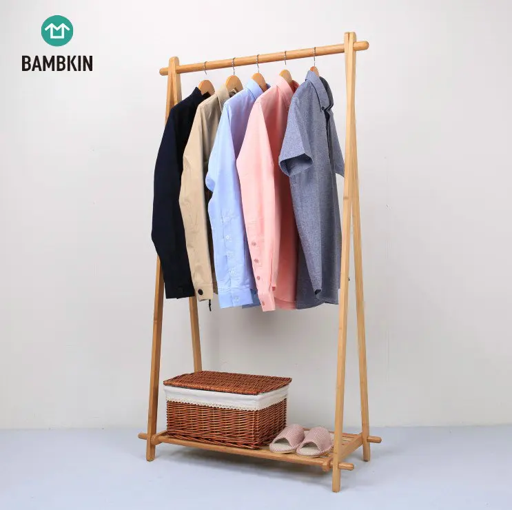 
BAMBKIN Bamboo clothes hanger with shoe rack shelves coat rack hanger standing clothes hanging rack 