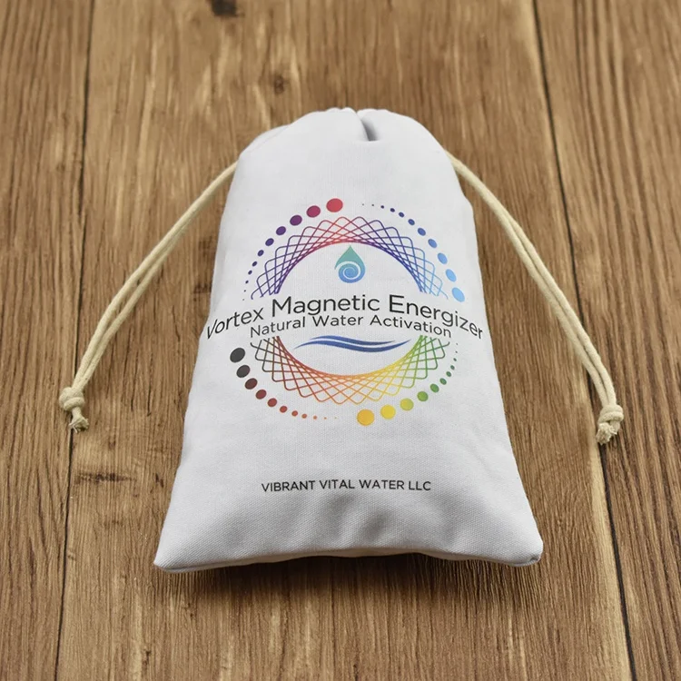 Custom colorful logo printing personalised white cotton drawstring jewelry pouch