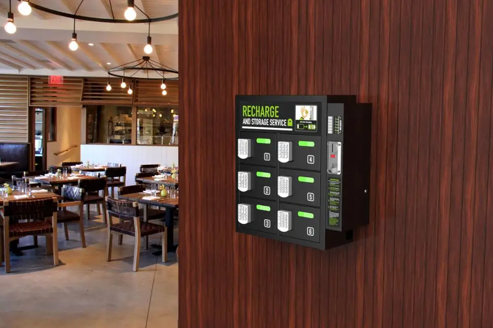 New Design Coin-Operated Secured Charging Locker with 6pcs Locker for Club, Bar, Lounges, Trade shows