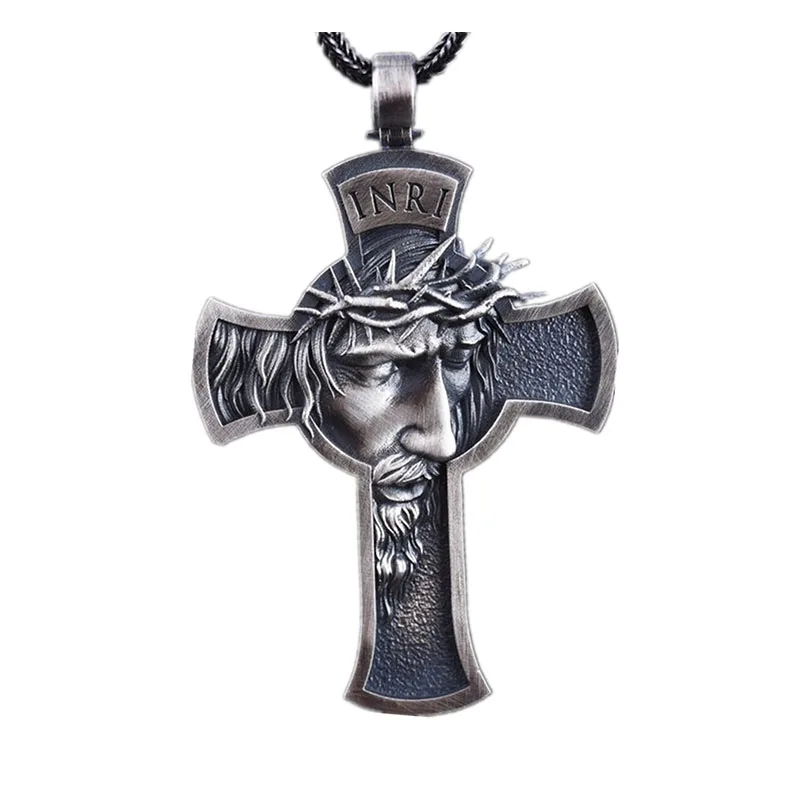 Mens christian jewelry barbed wire necklace jesus cross necklace