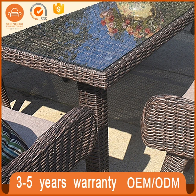 
Luxury Cheapest Space-Saving Outdoor Round Gray Rattan Wicker Dining Table And 6 Chairs Vocation Restaurant Furniture 