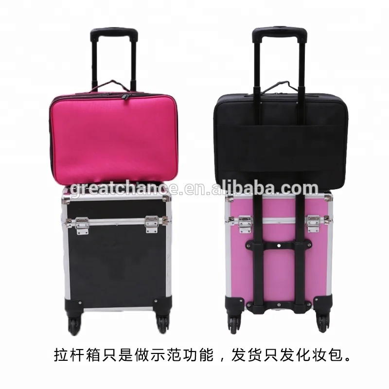 Soft makeup case - Pro Black Travel Cosmetic Case Bag Purse Organizer Makeup Pouch Box Two Floor(XY-918)