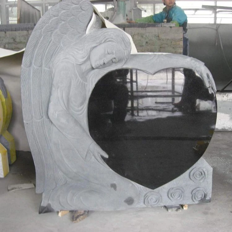Black Granite Angel Headstone for Sale Cemetery JH-M17 Black Granite Headstones Grey and Black Jinghuang American CN;FUJ