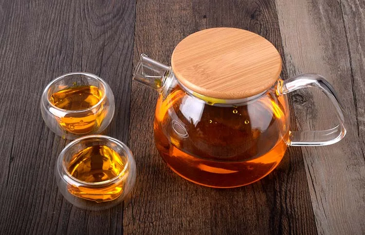 New design 600ml  Hand Made Water Jug Glass Teapot with Bamboo Lid