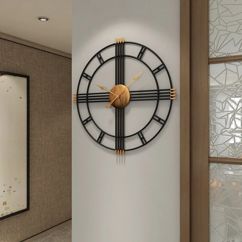 
European Metal Circular Clock Bedroom Living Room Decor Wall Clocks 