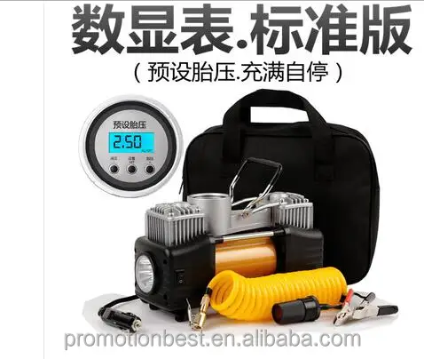 Compact 12V Tire Air Compressor Set, Portable Inflator Pump with LED Light Two Connection Options (Lighter Plug