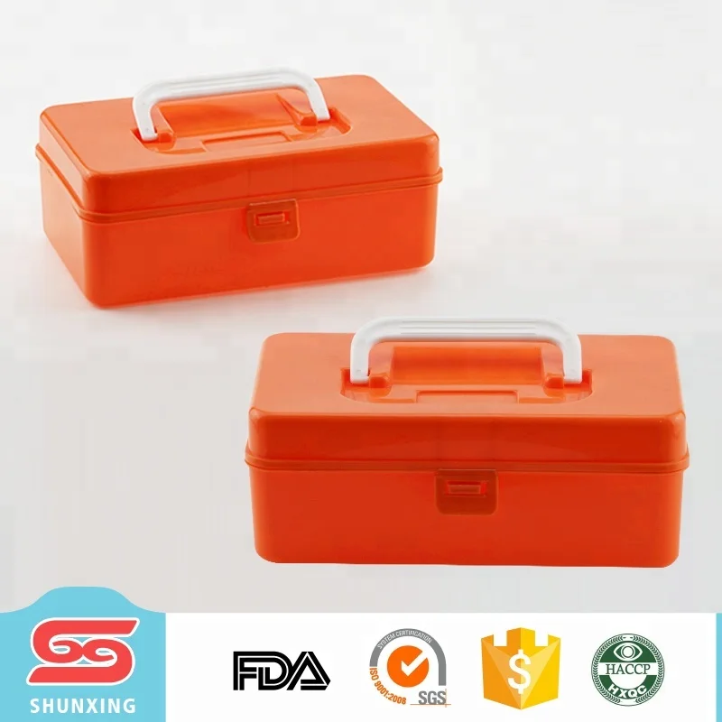 pink color tool medicine multipurpose plastic storage box with handle