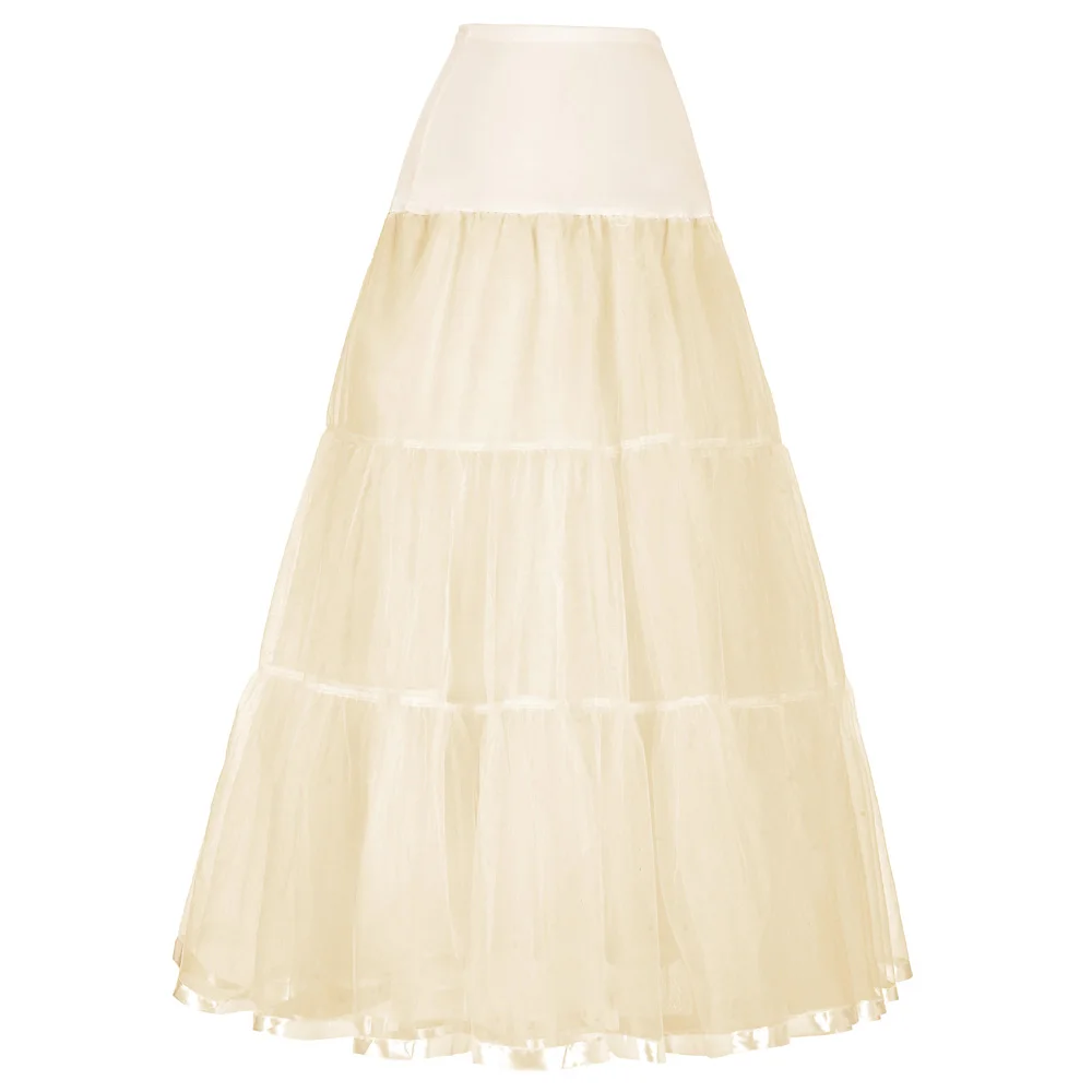 Grace Karin Women Retro Vintage 50s Beige Long Crinoline Petticoat Underskirt CL010421-7