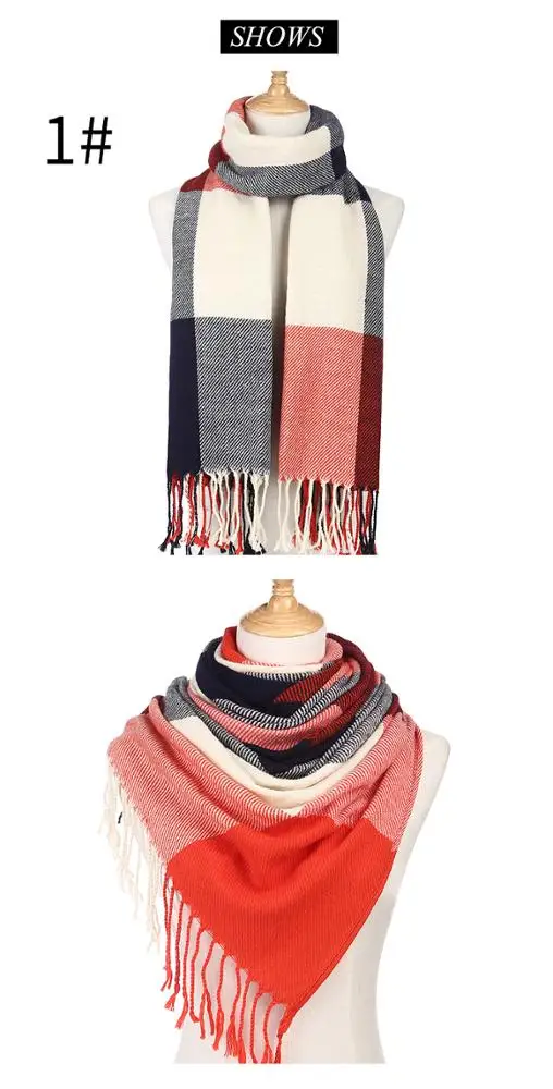Fashion plaid autumn winter scarf for women shawls wrap warm thick cashmere lady pashmina female bandana with tassel