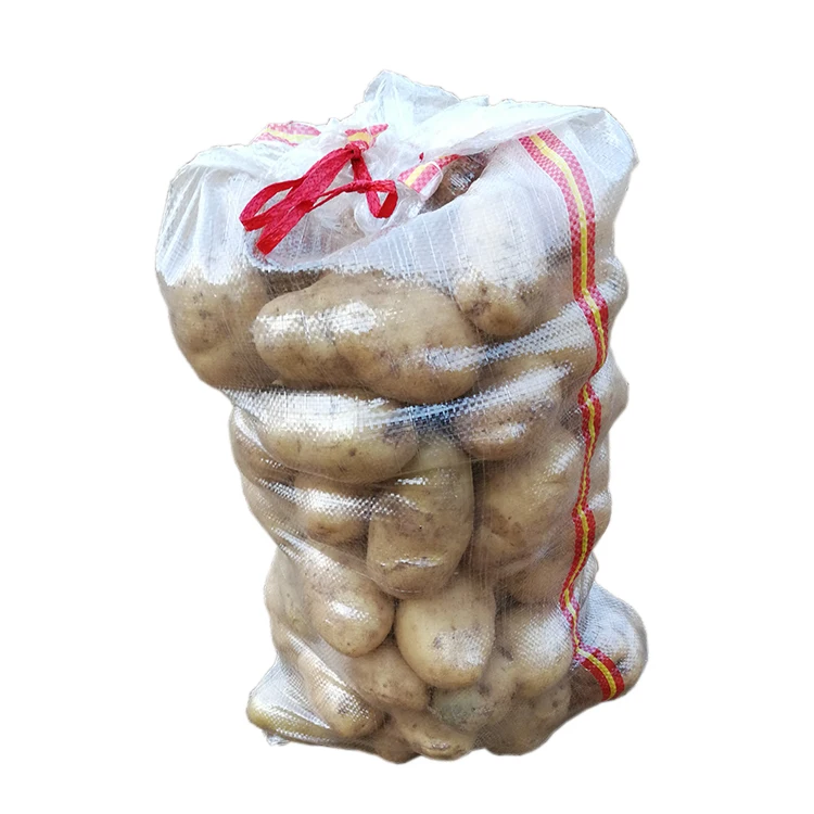 25kg drawstring transparent pp woven bags for potato with stripes