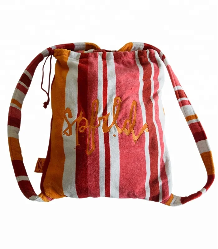 Drawstring Ladies Foldable Stripe beach towel backpack
