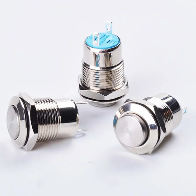 12MM Metal Stainless Stain Switch Latching Power Push Button Flat High Head 1NO momentary latching type 2PIN Car System Home use