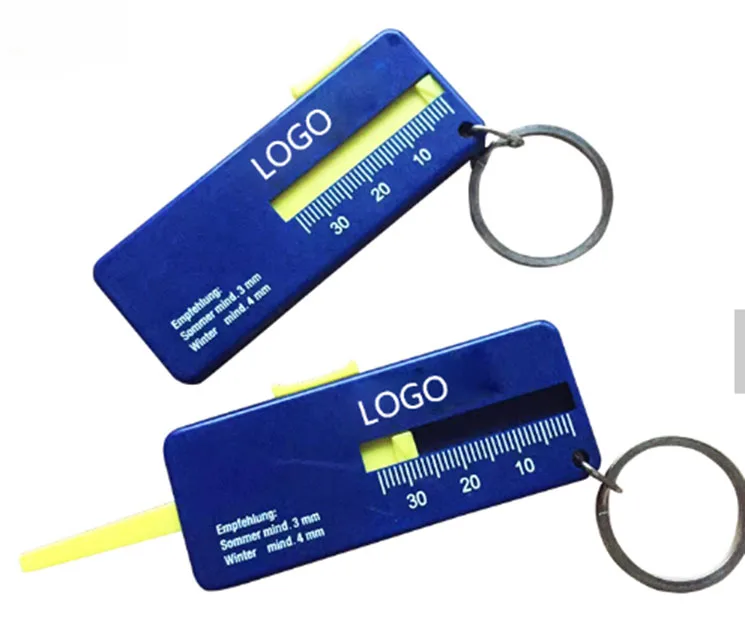Logo imprinting car tire tread depth gauge with keychain for promotion