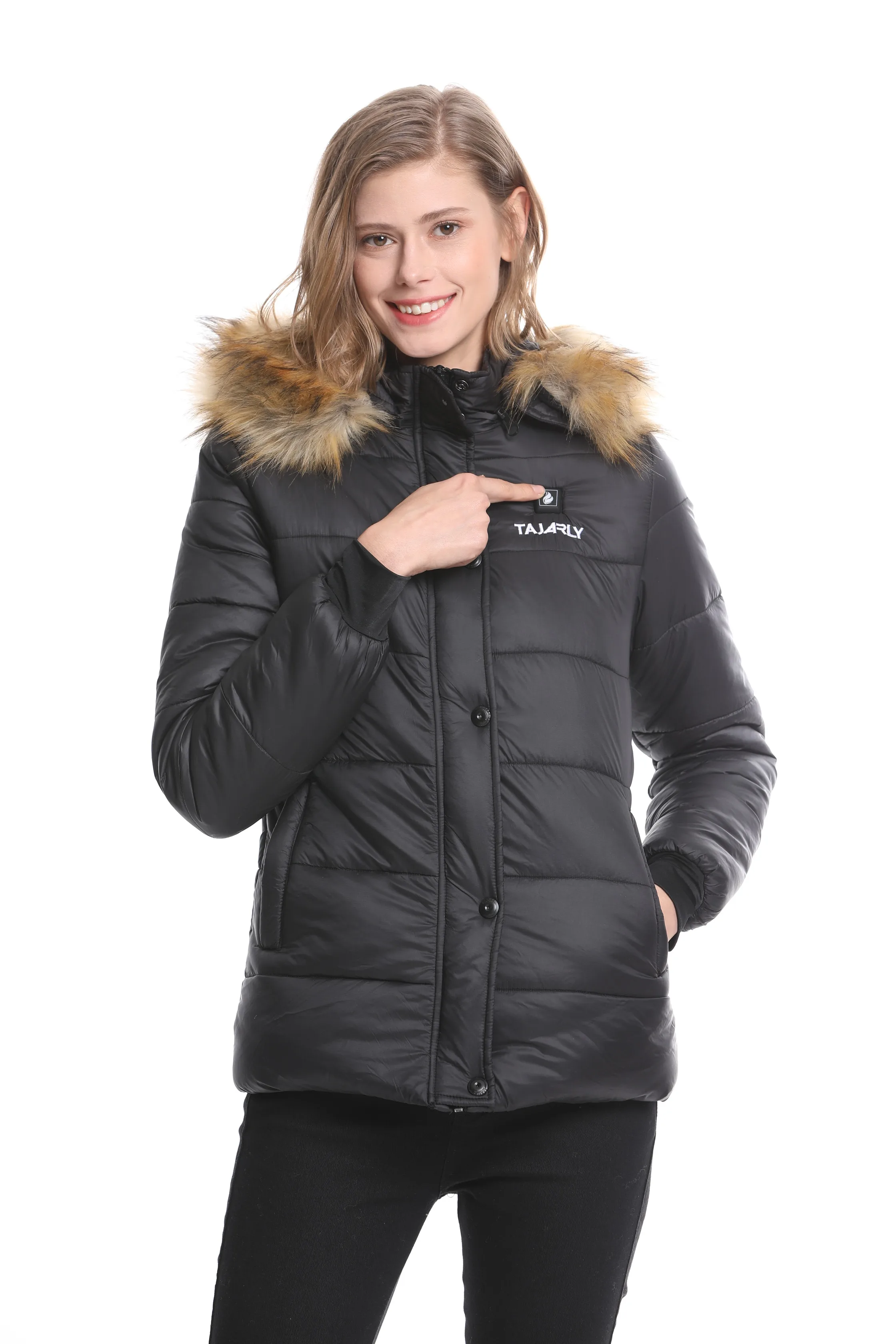 Wholesale Cheap Price Women Outdoor Rechargeable Battery Operated Heated Parka Jacket Winter Thermal Coat