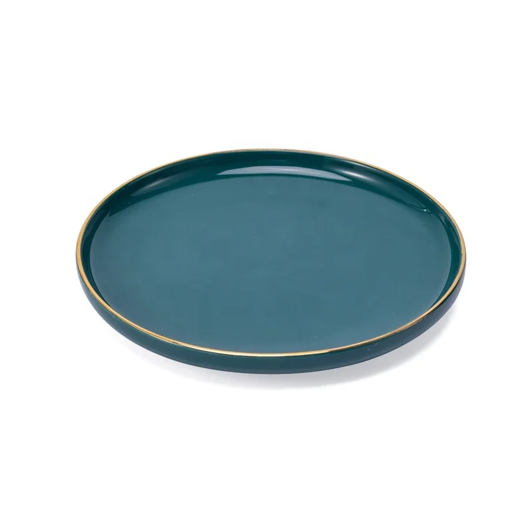 Factory direct sale Chinese restaurant turquoise color gold rimmed crockery ceramic luxury tableware