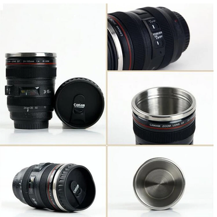 high quality and luxury travel camera lens mug with stainless steel inner