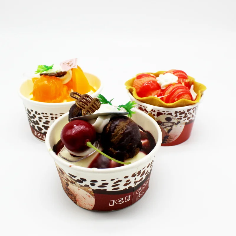 Factory Price 100 % Biodegradable Packaging Disposable Eco Friendly Ice Cream Paper Cups with Lid Spoon glass