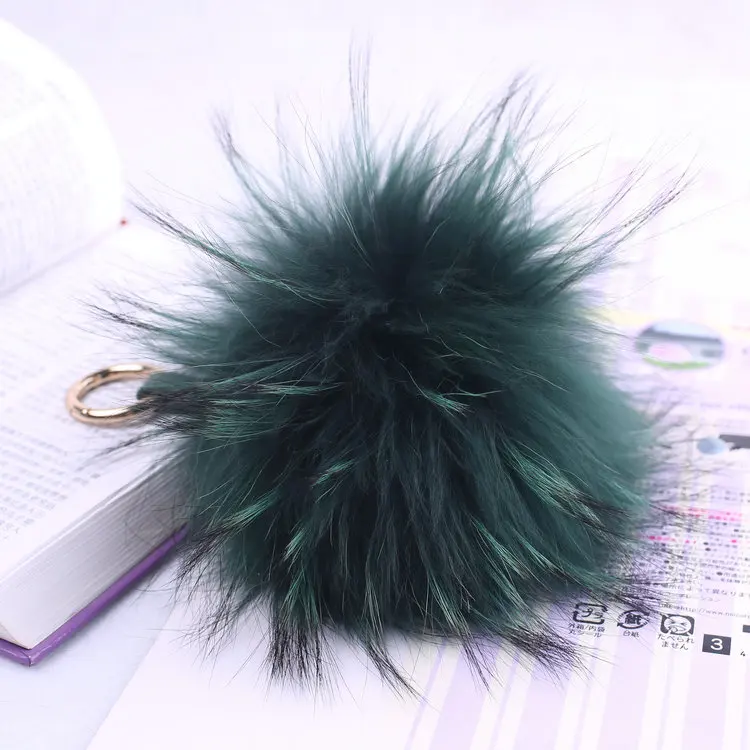 fashion colorful pompons fur ball 14cm  with snap  for decorate wholesale real raccoon fur pom pom
