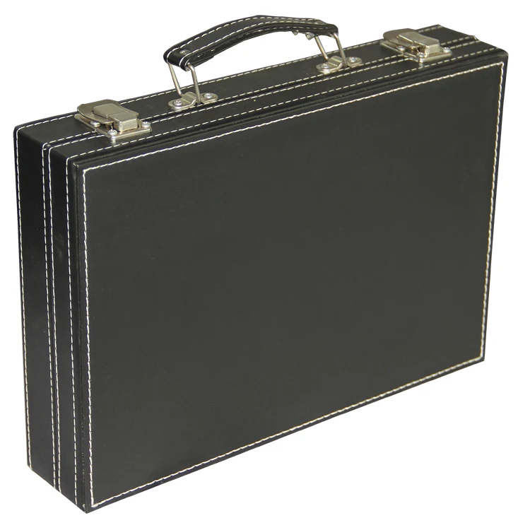 Standard portable black PU leather briefcase poker chip case
