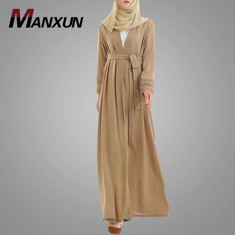High Quality Ethnic Women Muslim Maxi Dress Hot Sell Dubai Open Abaya Fancy Long Sleeves Cardigan Simple Islamic Clothing
