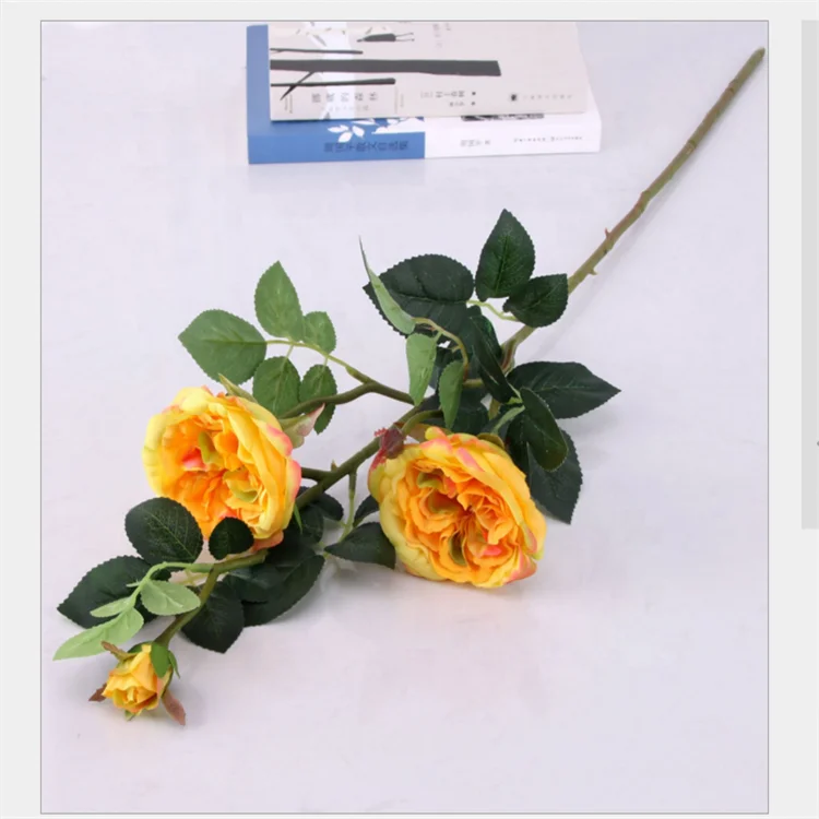 
Factory wholesale silk cloth artificial flower three English tea rose for wedding/home decor 