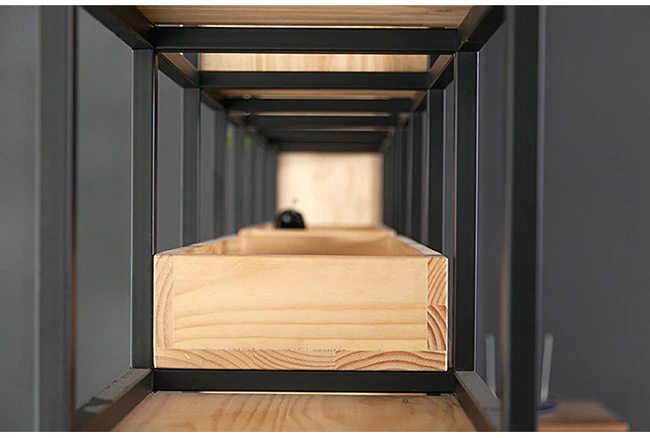 
Tall Cafe Shop Decoration Bookshelves Industrial Style Metal Frame And Wood Box Bookcase Large Black Wrought Iron Bookshelf 