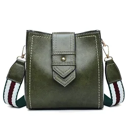 Ladies Vintage Retro PU Leather Wide Striped Strap Arrow Shape Belt Decor Messenger Crossbody Shoulder Bags for Women
