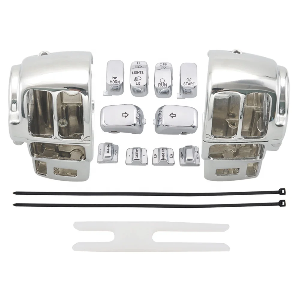 Pair Switch Housing Cover + Chrome10pcs Switch Caps Fits For Harley Touring Electra Glide FLHTCU / FLHTCUI 96-2013 Motors