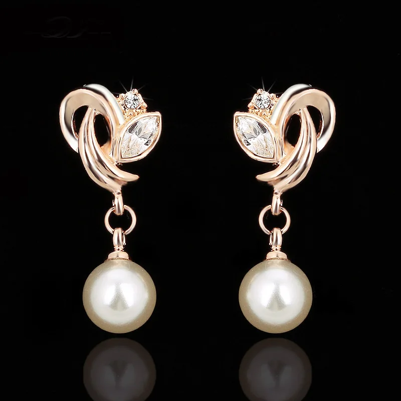 Top Quality Imitation Pearl Pendant Earring Rose Gold Color  For Women  Fashion Jewelry For Anniversary Gift Wholesale E224 E166