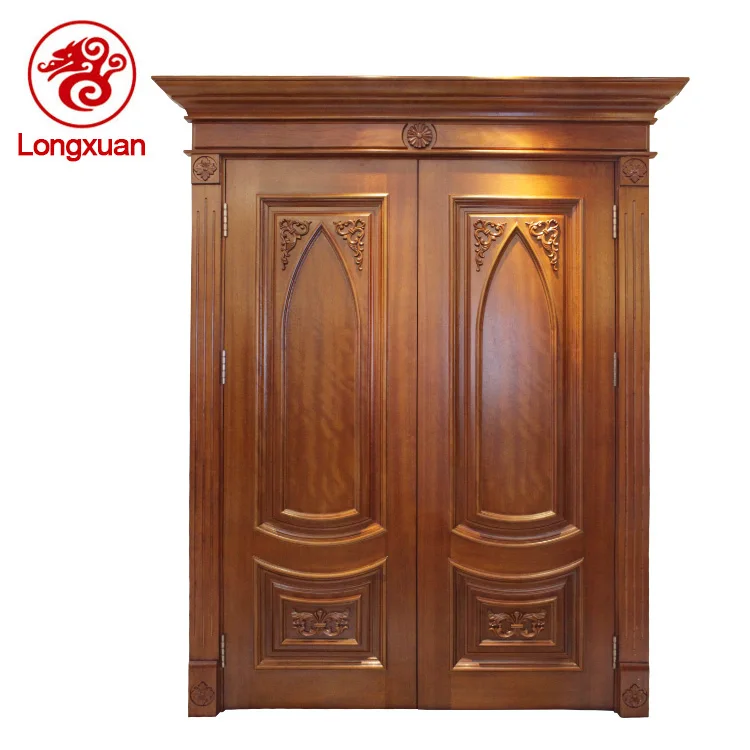 double doors design solid wooden door with aluminium lines