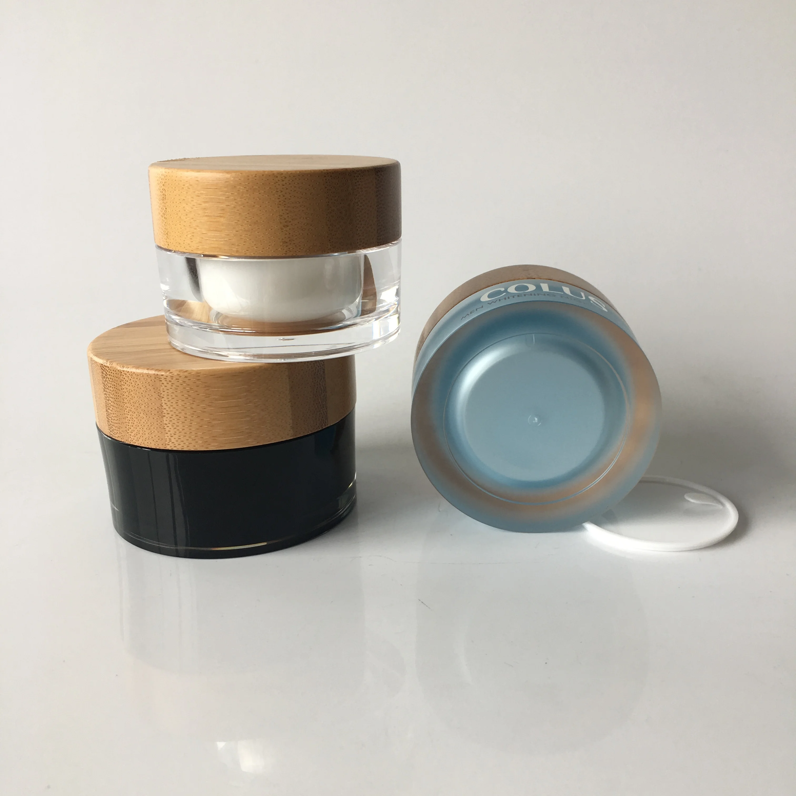 
cosmetic packaging luxury 30g bamboo lid cosmetic jar 0.5 oz eye cream plastic jar 50ml acrylic jar 