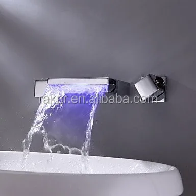 LED Waterfall 3 Hole Bathroom Faucet Basin Taps