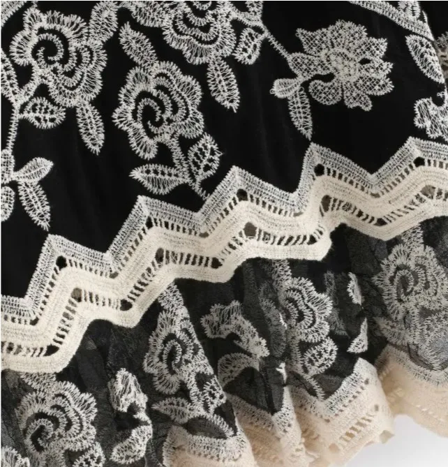 Plus size women floral embroidered crochet chevron casual top