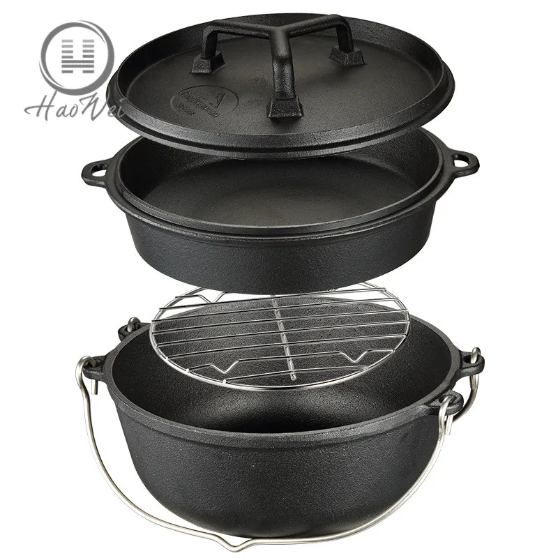 
High quality stock pot & frying pot outdoors camping hanging cast iron dutch oven set 