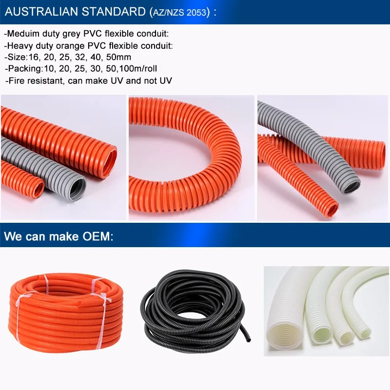 1' UV Stable Grey Flex Conduit Medium Duty PVC Corrugated Conduit