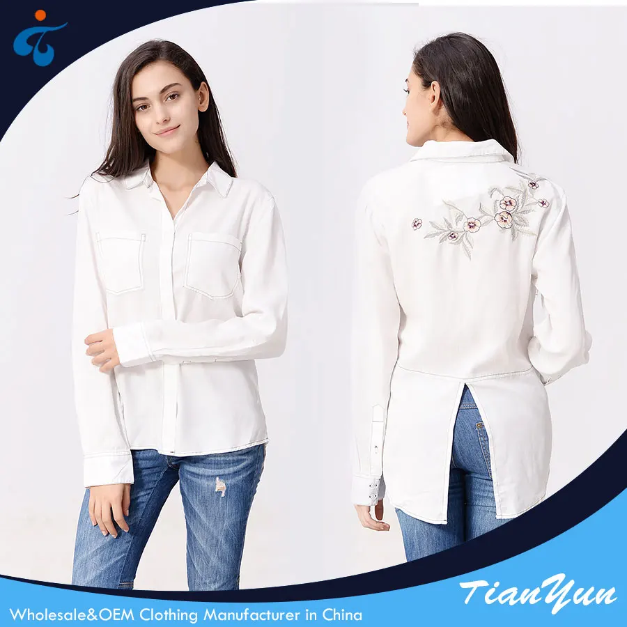 Latest design good quality wholesale casual fancy white blouse for ladies