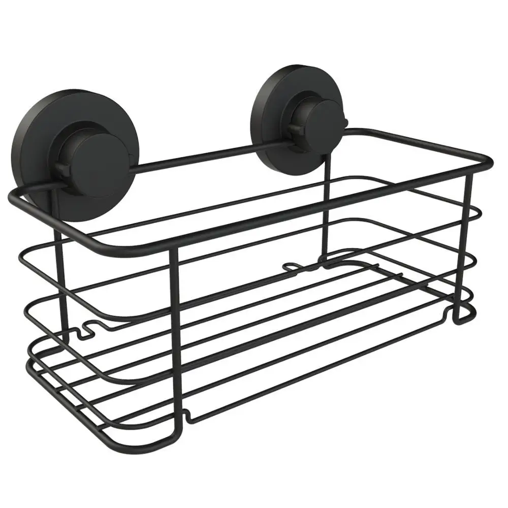 
Black Stainless steel bathroom storage rack with vacuum cup 