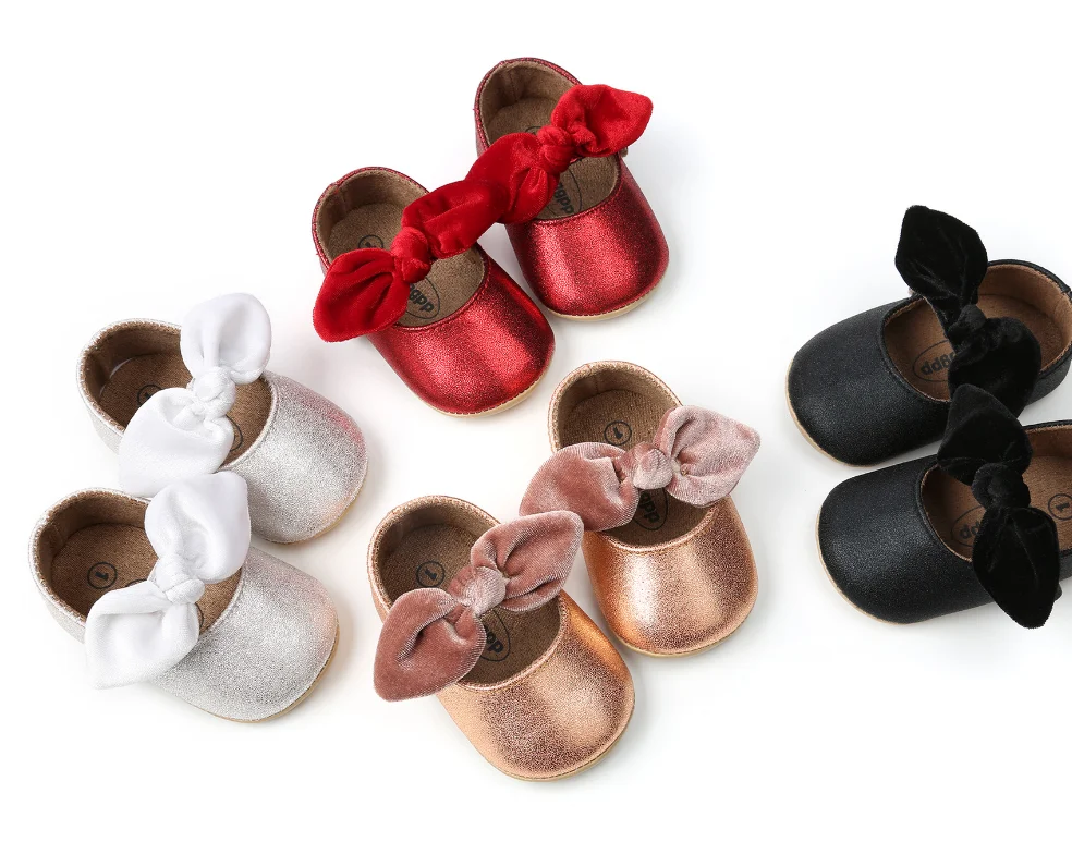 In Stock Baby Girls Mary Jane Flats with Bow knot Non-Slip Toddler First Walkers Princess Dress Shoes