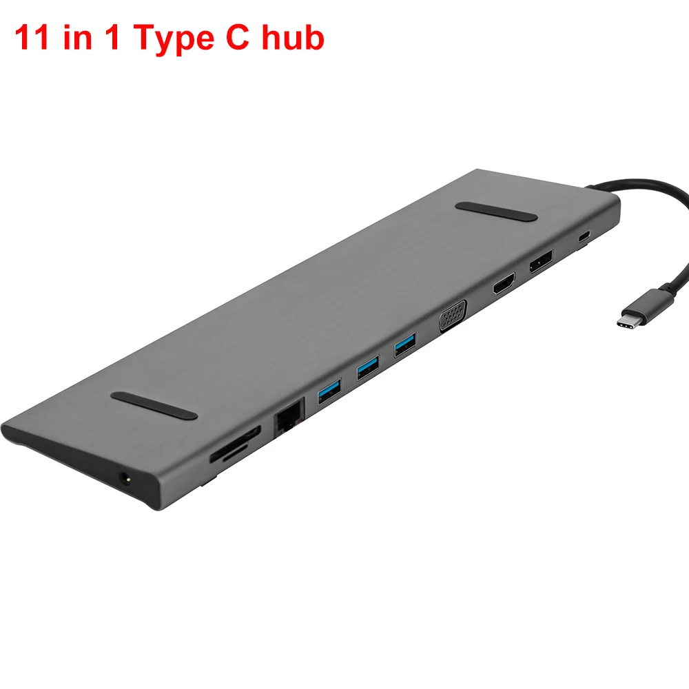 11 in 1 ports USB3.1 adapter to HDMI , DisplayPort , VGA , RJ45 Ethernet , 3 USB3.0A , SD , TF , 3.5mm audio , and PD Type C hub