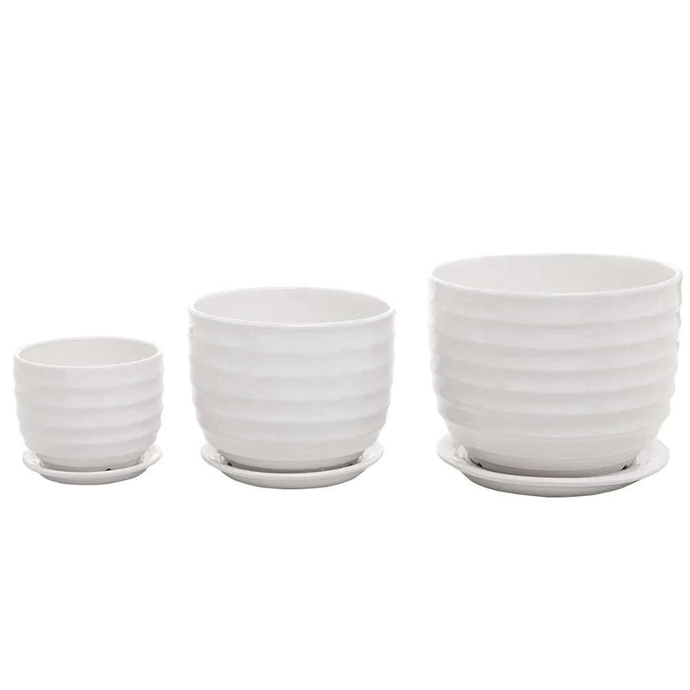 Set Of 3 Small To Medium Sized Round Modern Ceramic Pot