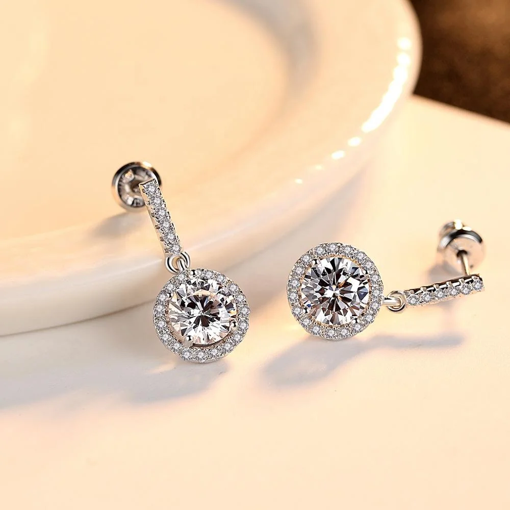 CZCITY Real 925 Sterling Silver Crystal Drop Earrings Fashion Earring Designs New Model Earrings for Women