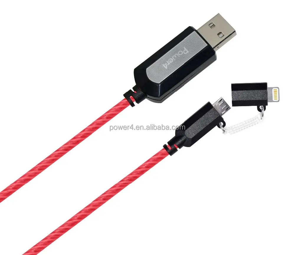 
2 in 1 EL intelligent visible glowing mobile usb charger for iPhone and Smartphone Smart charging streamer data cable 