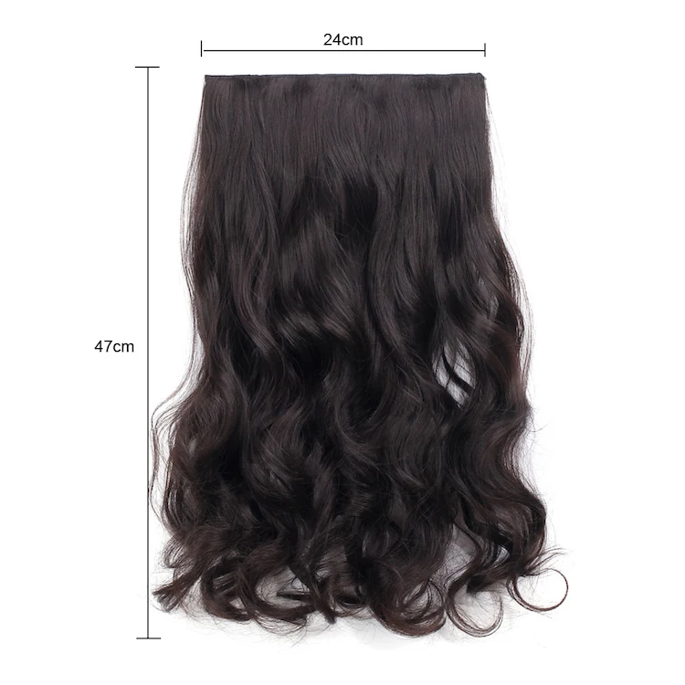 Natural wavy long black one piece synthetic hair extensions