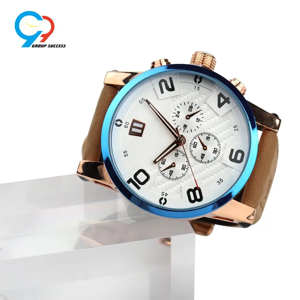 Rose gold plated genuine leather strap watch Japan Miyota man watch
