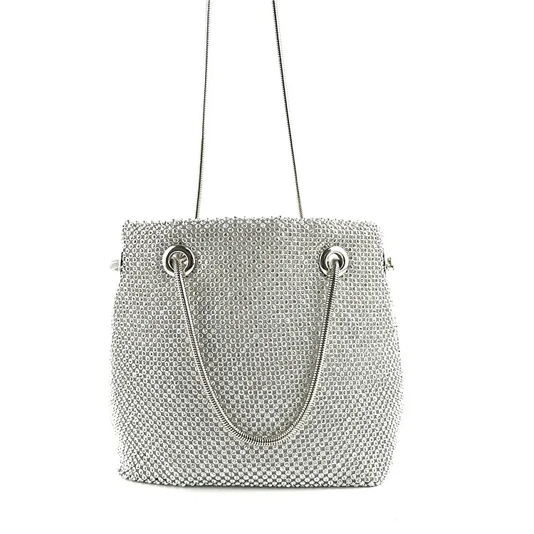 Women Girls Crystal Rhinestone Mini Bucket Evening Bags Wedding Clutch Shoulder Purse Party ladies hand bags