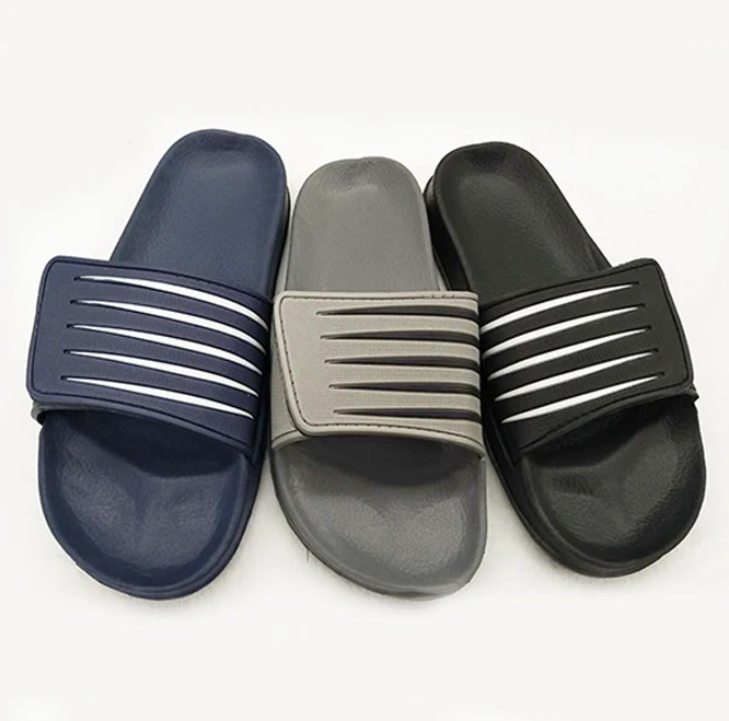 2019Wholesale New Arrival Men EVA Striped Magic Strap Upper Slippers Boys solder paste Cheap Magic Button Slide