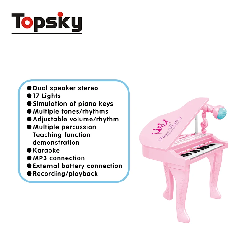 Plastic kids little piano 25 keys electric grand piano keyboard toys with microphone