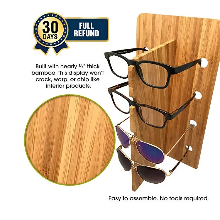 
Bamboo vertical eyewear organizer stand sunglasses display rack with holds 4 pairs 